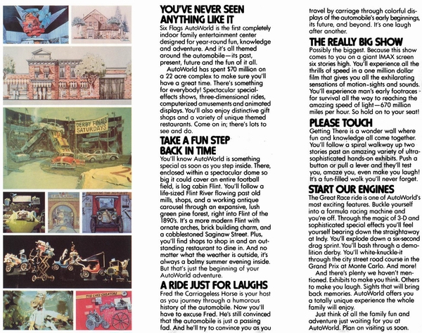 AutoWorld (Six Flags AutoWorld) - Old Brochure Inside